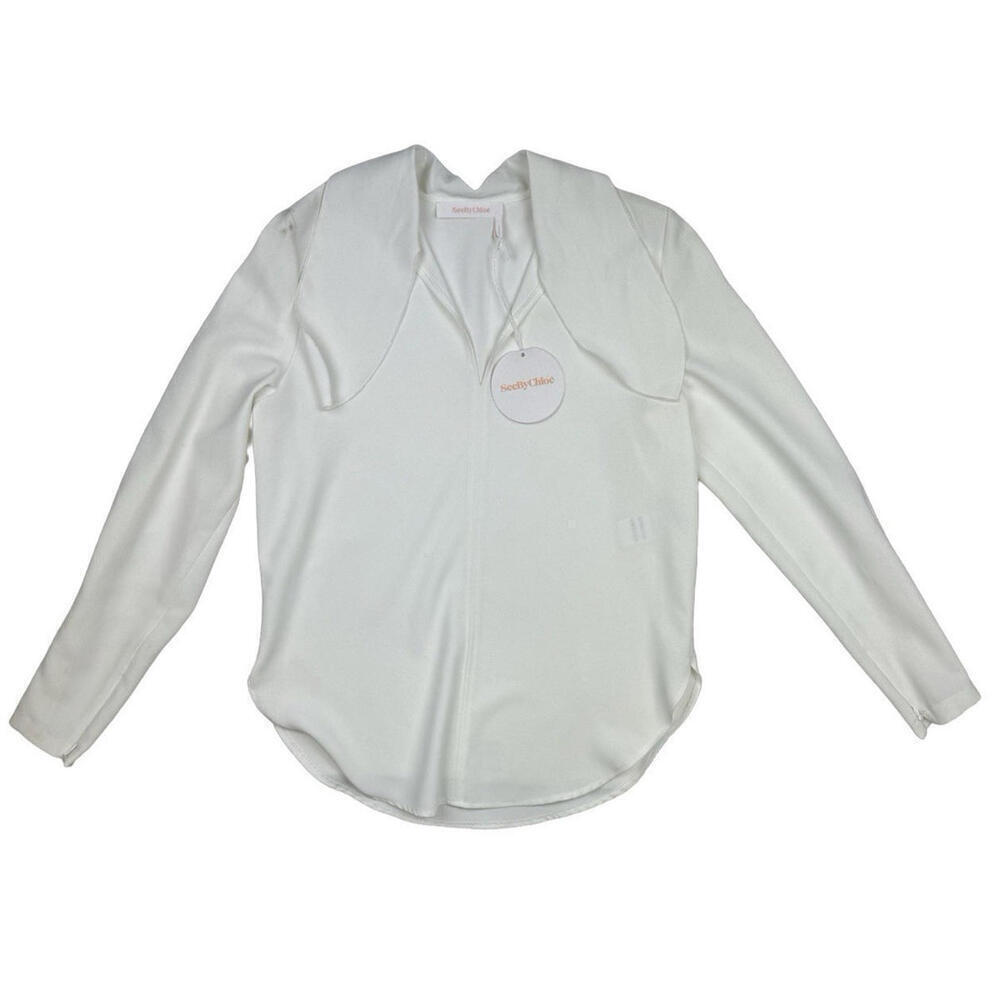 See By Chloe V-Neck Long Sleeve Blouse Creme Size 40 | US 8
